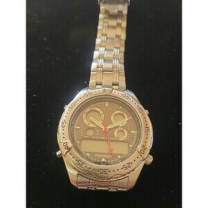 VTG Peugeot Digital Quartz Watch  Rotating Bezel Silver Tone Clasp Band Need Bat